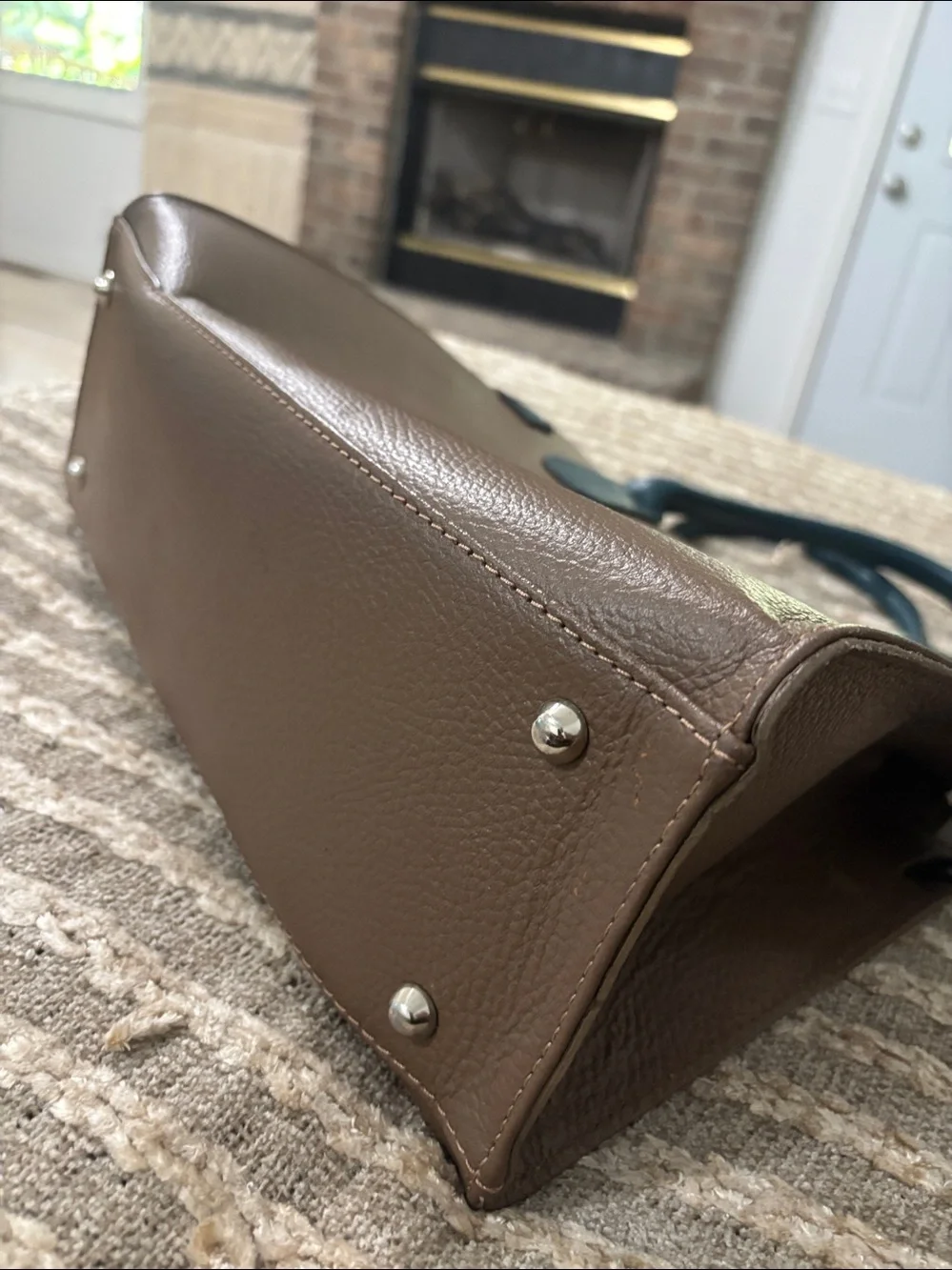 Vera Pelle Leather Satchel with Lock - Brown‎ & Green purse